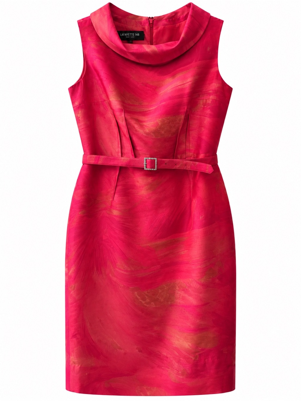 Rickie Freeman for Teri Jon Pink Abstract Print Belted Dress Size 12
